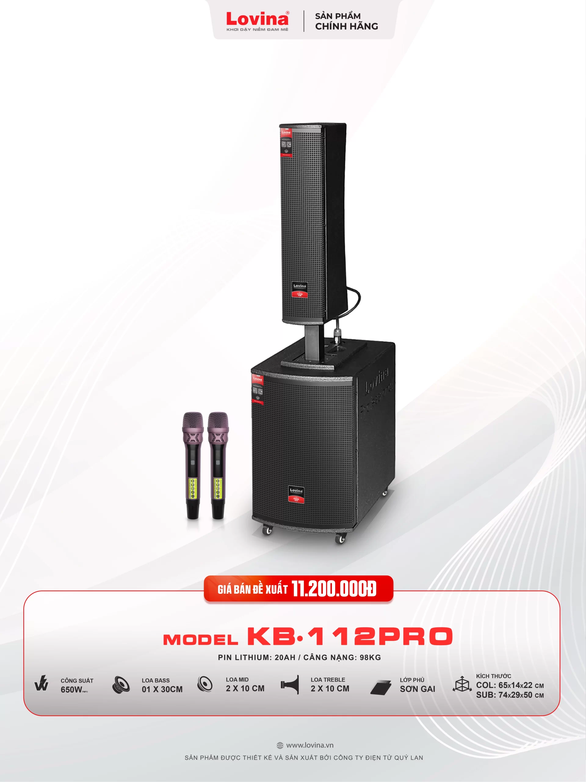 Lovina KB 112Pro mockup web4 scaled Lovina | Loa kéo, Loa karaoke, Âm thanh chính hãng