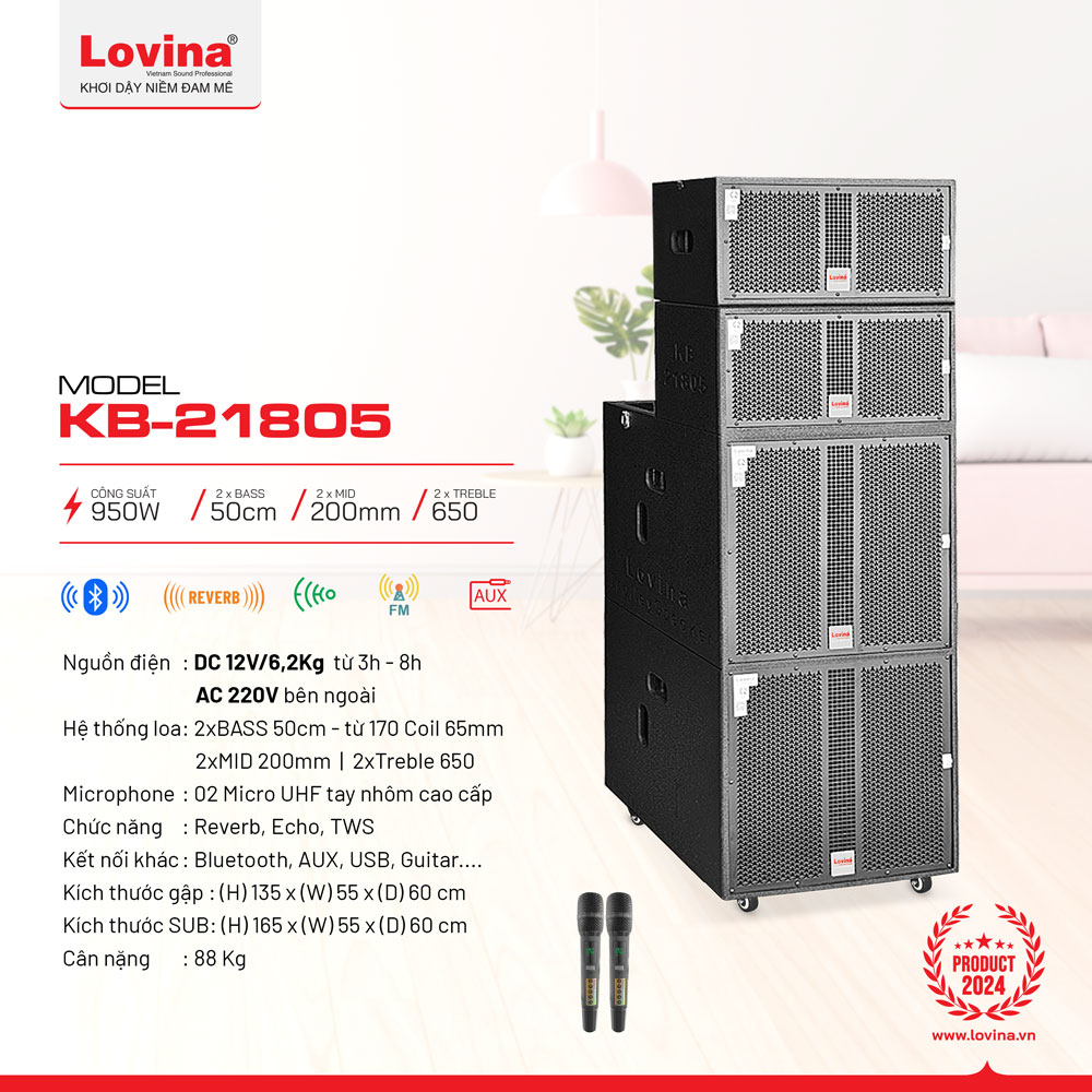 Loa sự kiện Lovina KB-21805 bass đôi 50cm