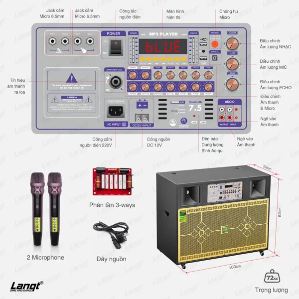 Loa karaoke di động 5 tấc đôi Lanqt LA21804 | HDSD