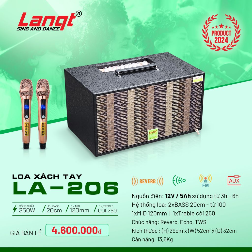 Loa xách tay Lanqt LA-206 Bass đôi 20cm