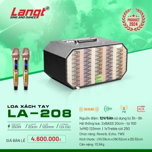 Loa xách tay Lanqt LA-208 Bass đôi 20cm
