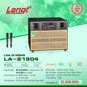 Loa kéo Lanqt LA-21804 Bass đôi 50cm