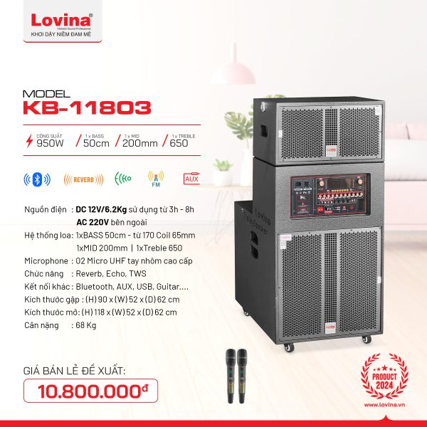 Loa sự kiện Lovina KB-11803 bass 50cm | Thông tin chi tiết