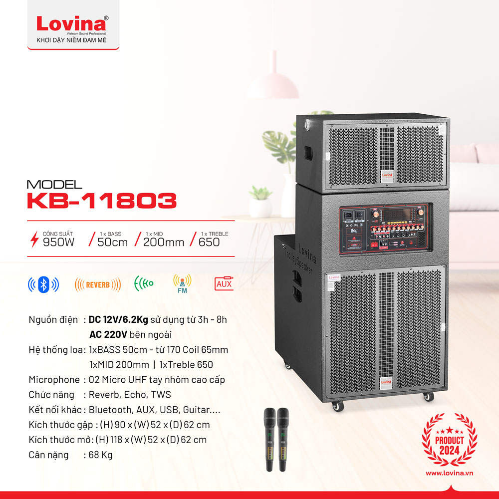 Loa sự kiện Lovina KB-11803 bass 50cm | Thông tin chi tiết