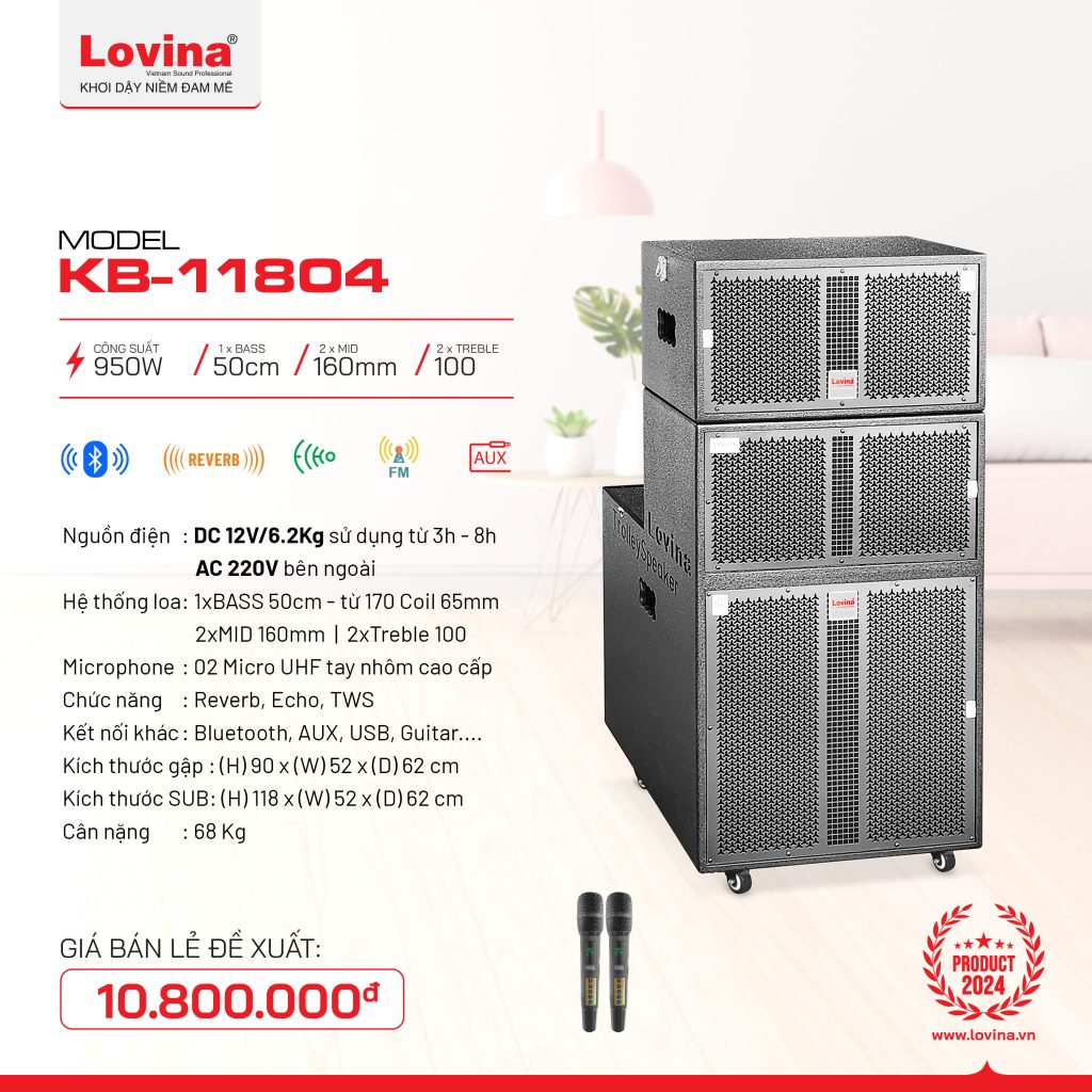Loa sự kiện Lovina KB-11804 bass 50cm | Thông tin chi tiết