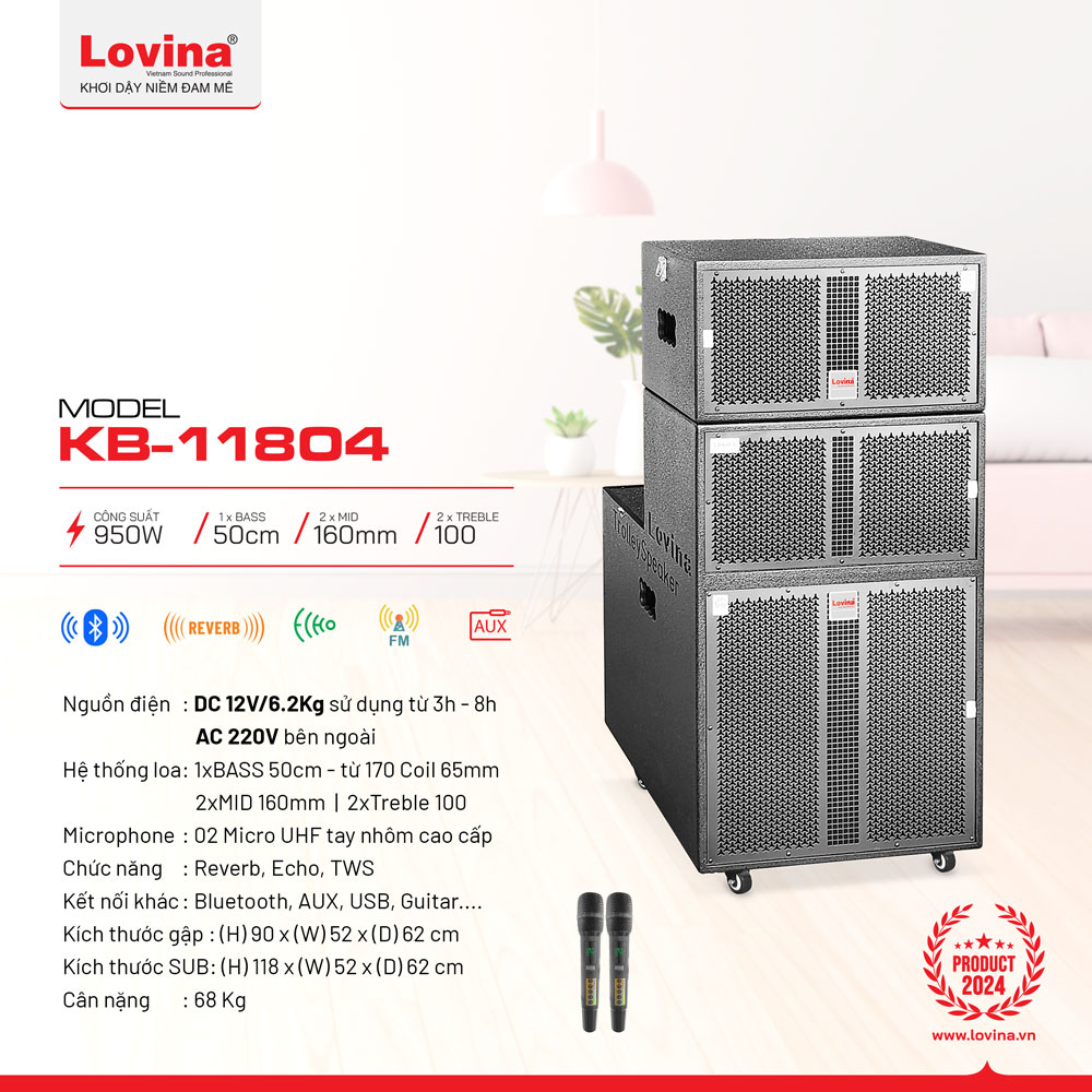 Loa sự kiện Lovina KB-11804 bass 50cm | Thông tin chi tiết