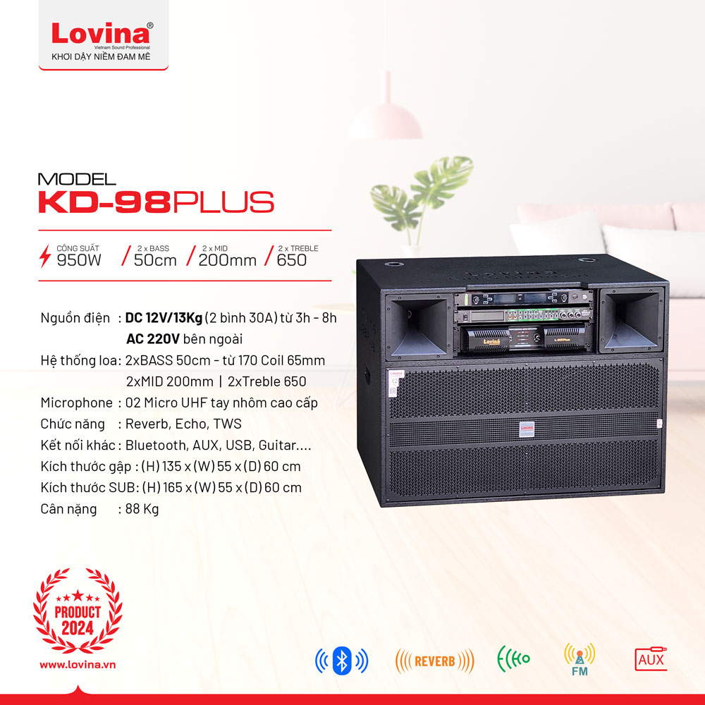 Loa kéo điện 4 tấc đôi Lovina KD-98Plus