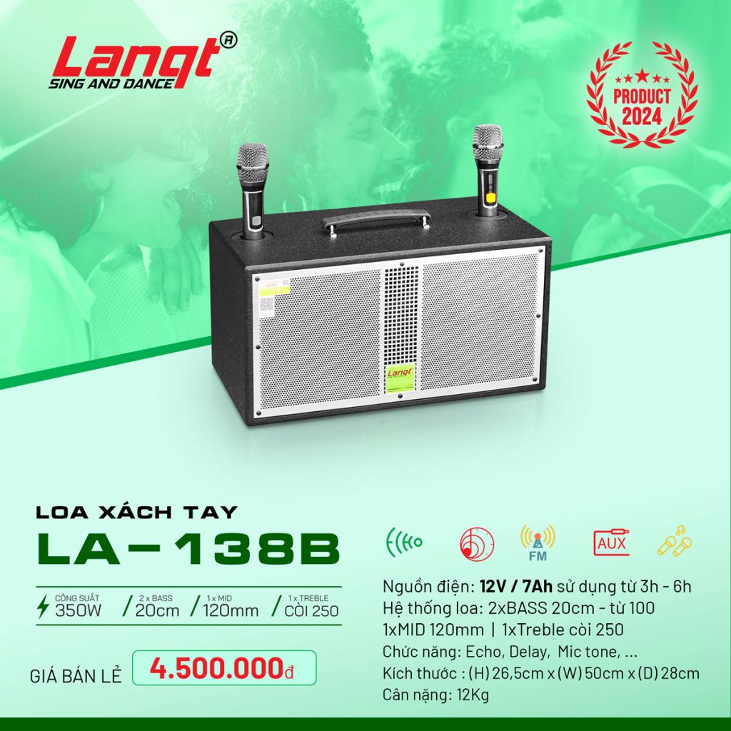 Loa xách tay Lanqt LA-138B bass đôi 20 cm