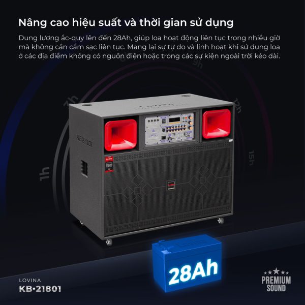 Loa karaoke thế hệ mới Lovina KB-21801 | Bình ac-qui 28Ah