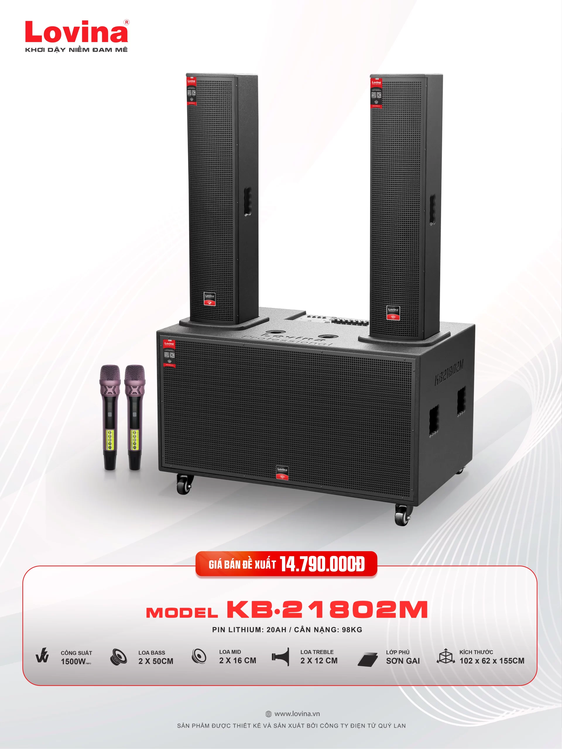 KB 21802M 2026 scaled Lovina | Loa kéo, Loa karaoke, Âm thanh chính hãng