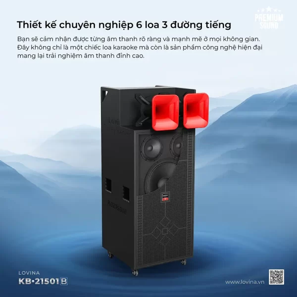 Loa karaoke di động Lovina KB-21501B | Thiết kế 6 loa 3 đường tiếng