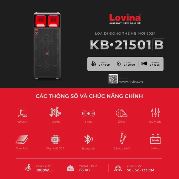 Loa karaoke di động Lovina KB-21501B | Thông số và chức năng