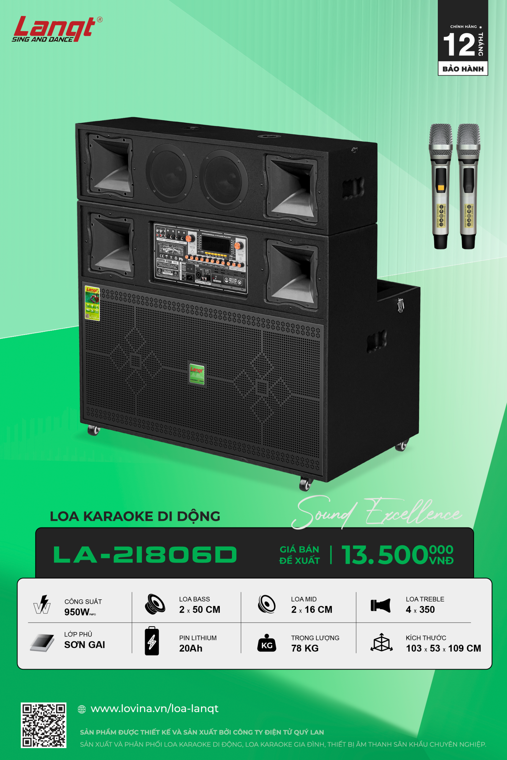 Lanqt LA21806 D scaled Lovina | Loa kéo, Loa karaoke, Âm thanh chính hãng