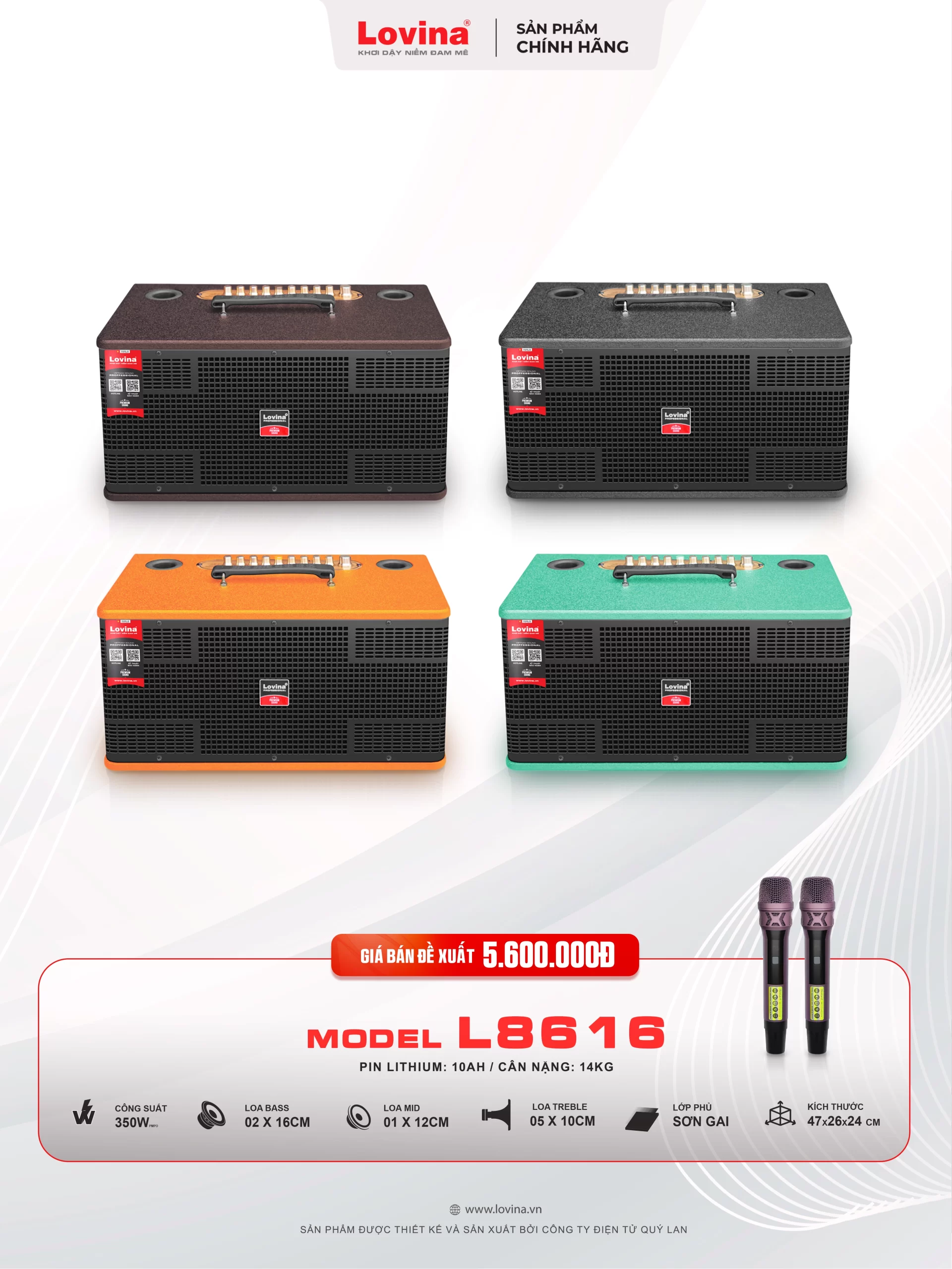 Loa xách tay Lovina L8616 bass 16cm đôi L8616 BANENR 2026 scaled Lovina | Loa kéo, Loa karaoke, Âm thanh chính hãng