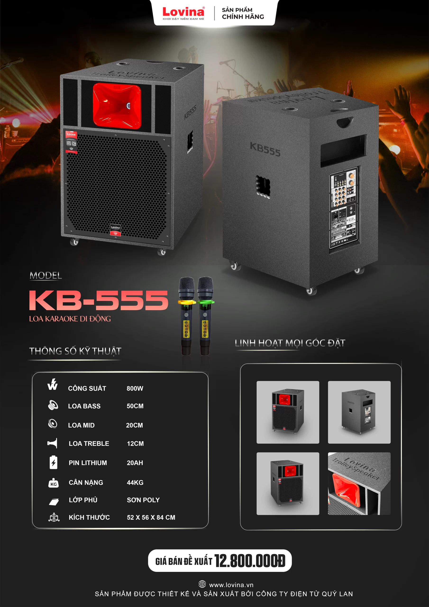 Loa karaoke di động Lovina KB-555 chính hãng