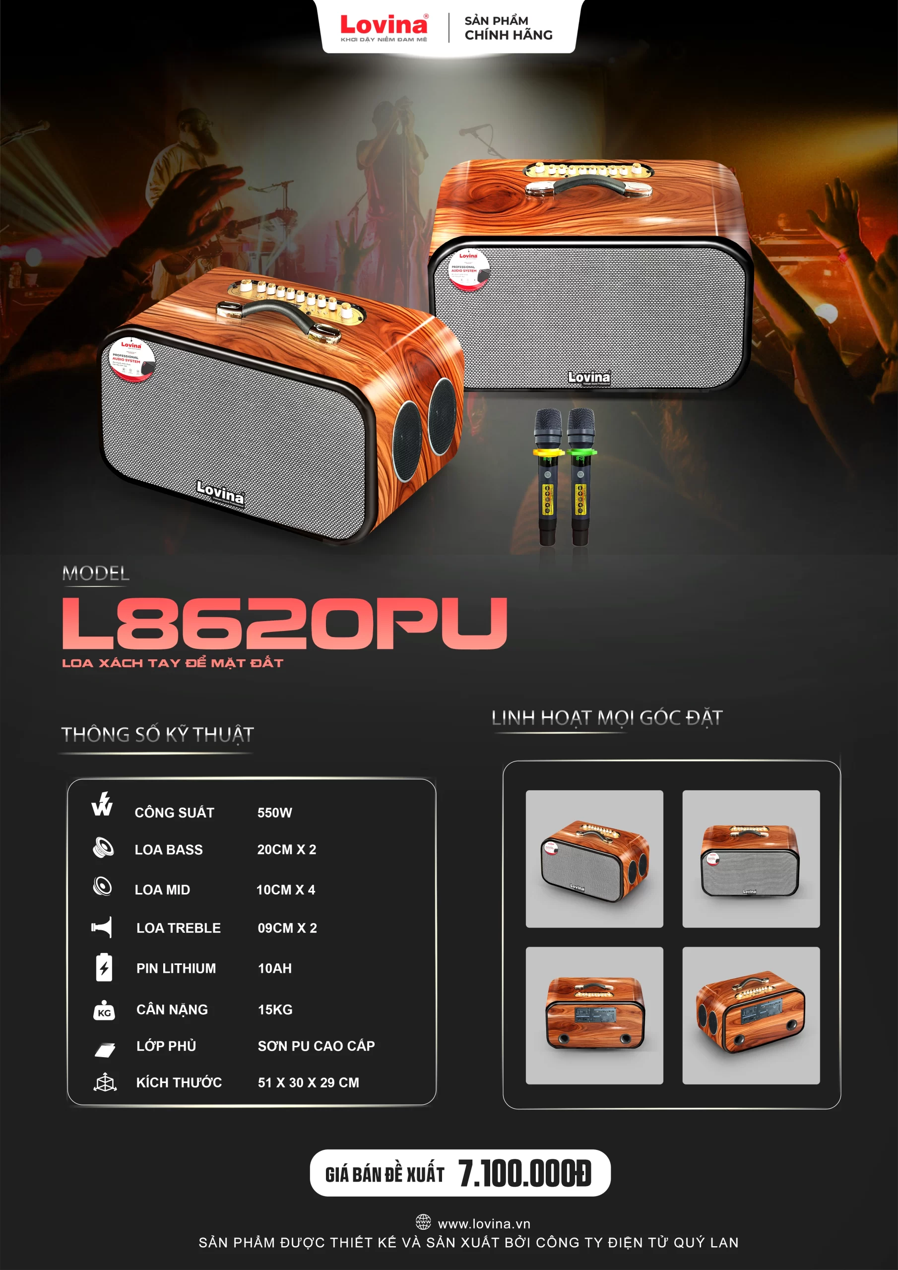 Loa xách tay Lovina L8620PU – Bass Đôi 20cm 3 Lovina | Loa kéo, Loa karaoke, Âm thanh chính hãng Loa karaoke xách tay Lovina L8620PU công suất 550W bass đôi 20cm thiết kế sơn PU vân gỗ cao cấp.