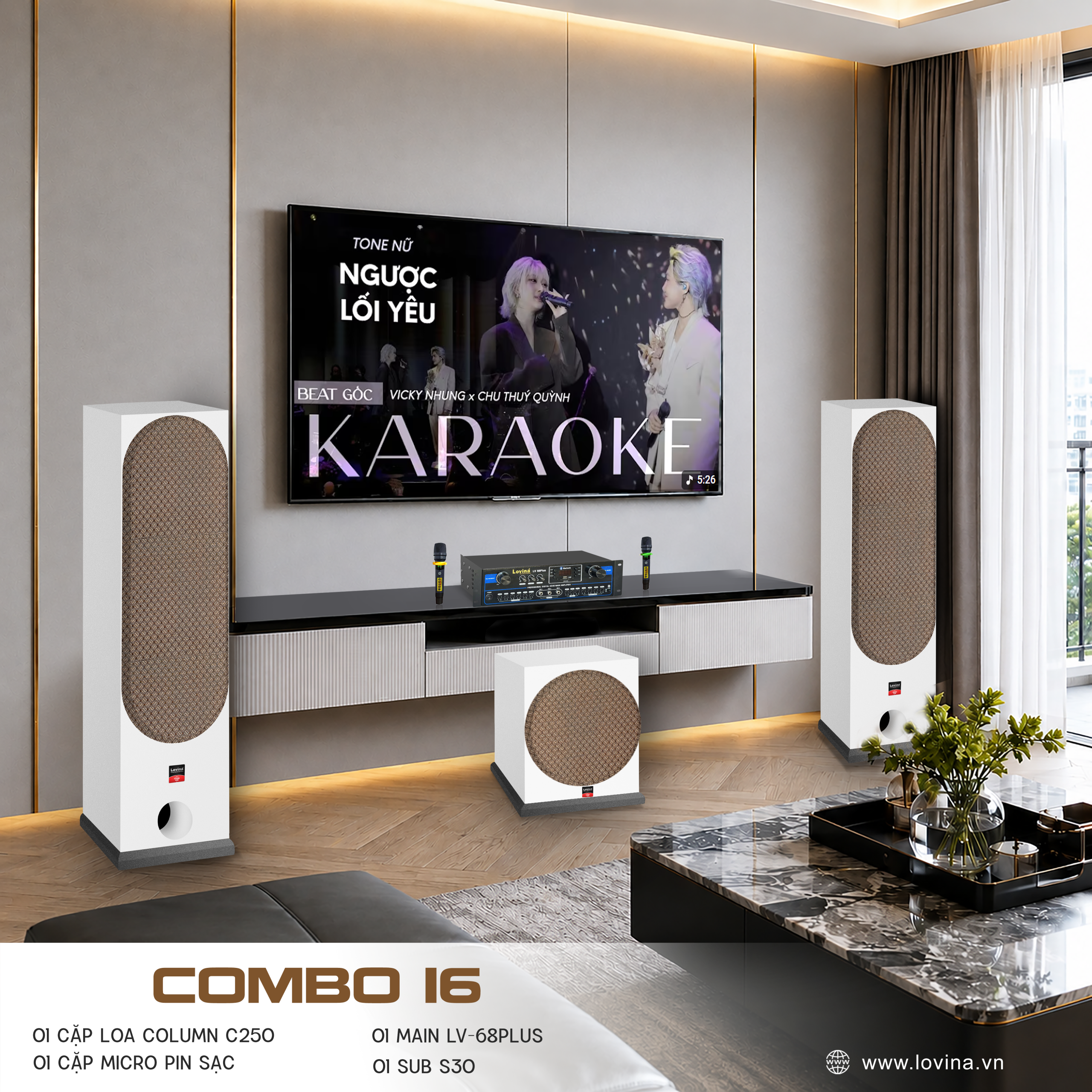Combo Karaoke Gia Đình Lovina GD16 2 Lovina | Loa kéo, Loa karaoke, Âm thanh chính hãng Combo karaoke gia đình Lovina GD16 màu trắng