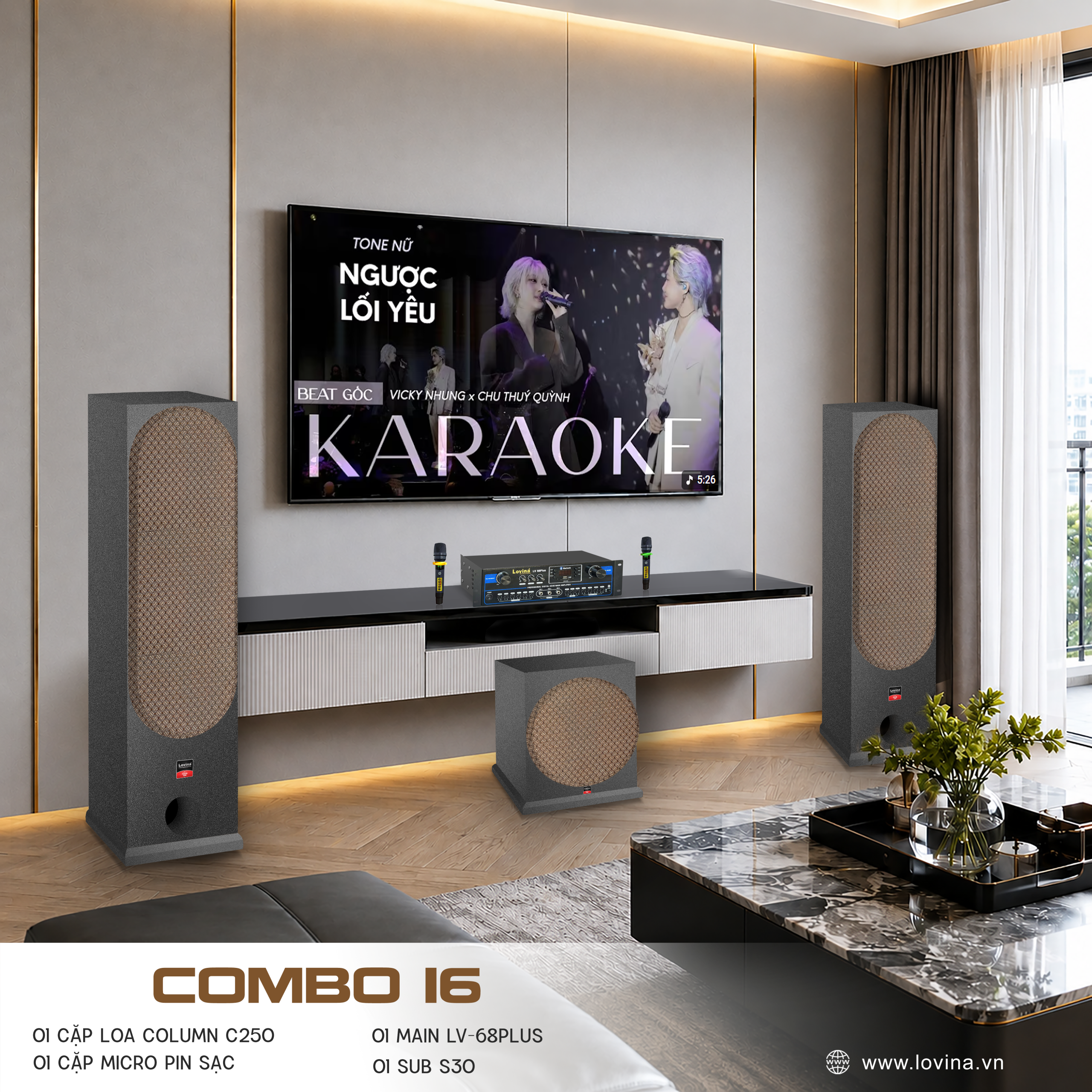 Combo Karaoke Gia Đình Lovina GD16 3 Lovina | Loa kéo, Loa karaoke, Âm thanh chính hãng Combo karaoke gia đình Lovina GD16 màu đen